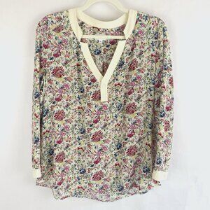 Brora Liberty Print Silk Blouse Shirt Size 16 UK (12 US) Floral V Neck England‎